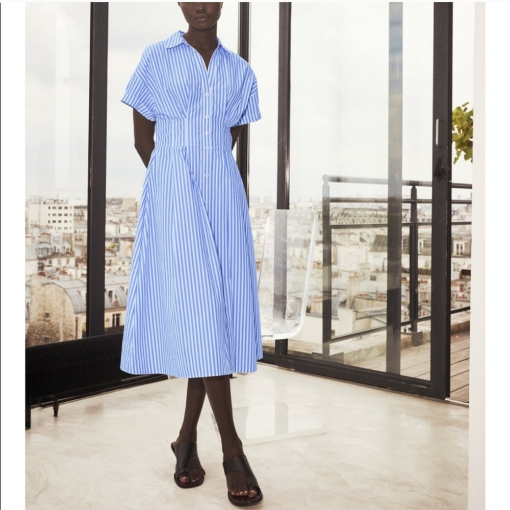 SOLD OUT! Zara Shirt Style Midi-Dress Sz Sm - Picture 1 of 6